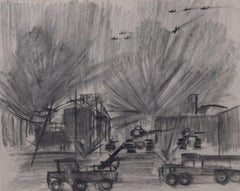 Air Raid, Second World War charcoal sketch