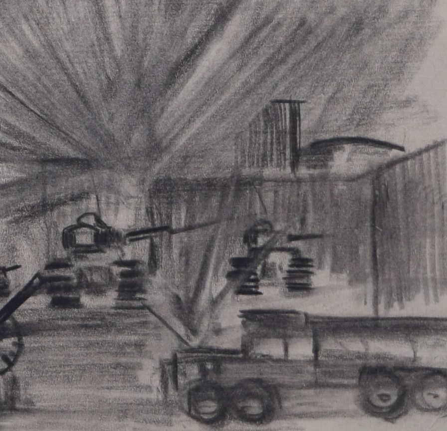 Ataque aéreo, boceto a carboncillo de la Segunda Guerra Mundial - Art de Unknown
