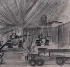 Air Raid, Second World War charcoal sketch