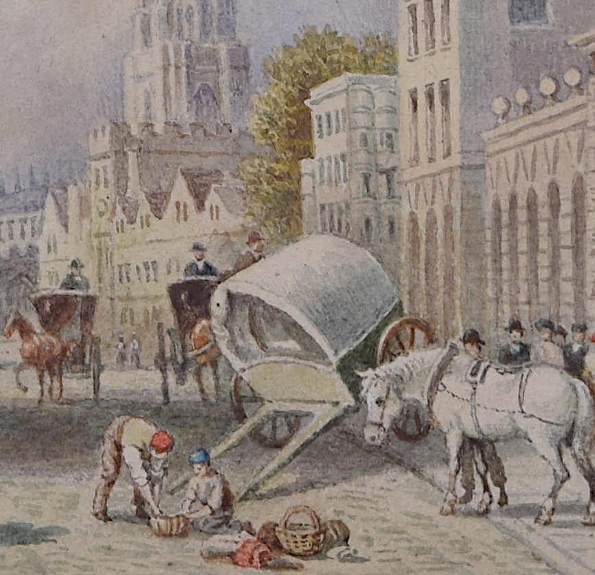Queen's College and the High, 18th Century Oxford watercolour painting - Art by Unknown