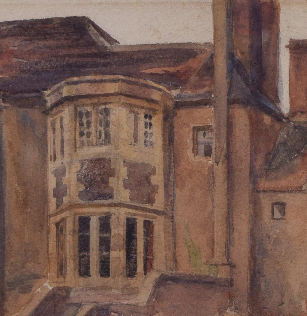 Queens' College and Mathematical bridge - Realist Art by Unknown