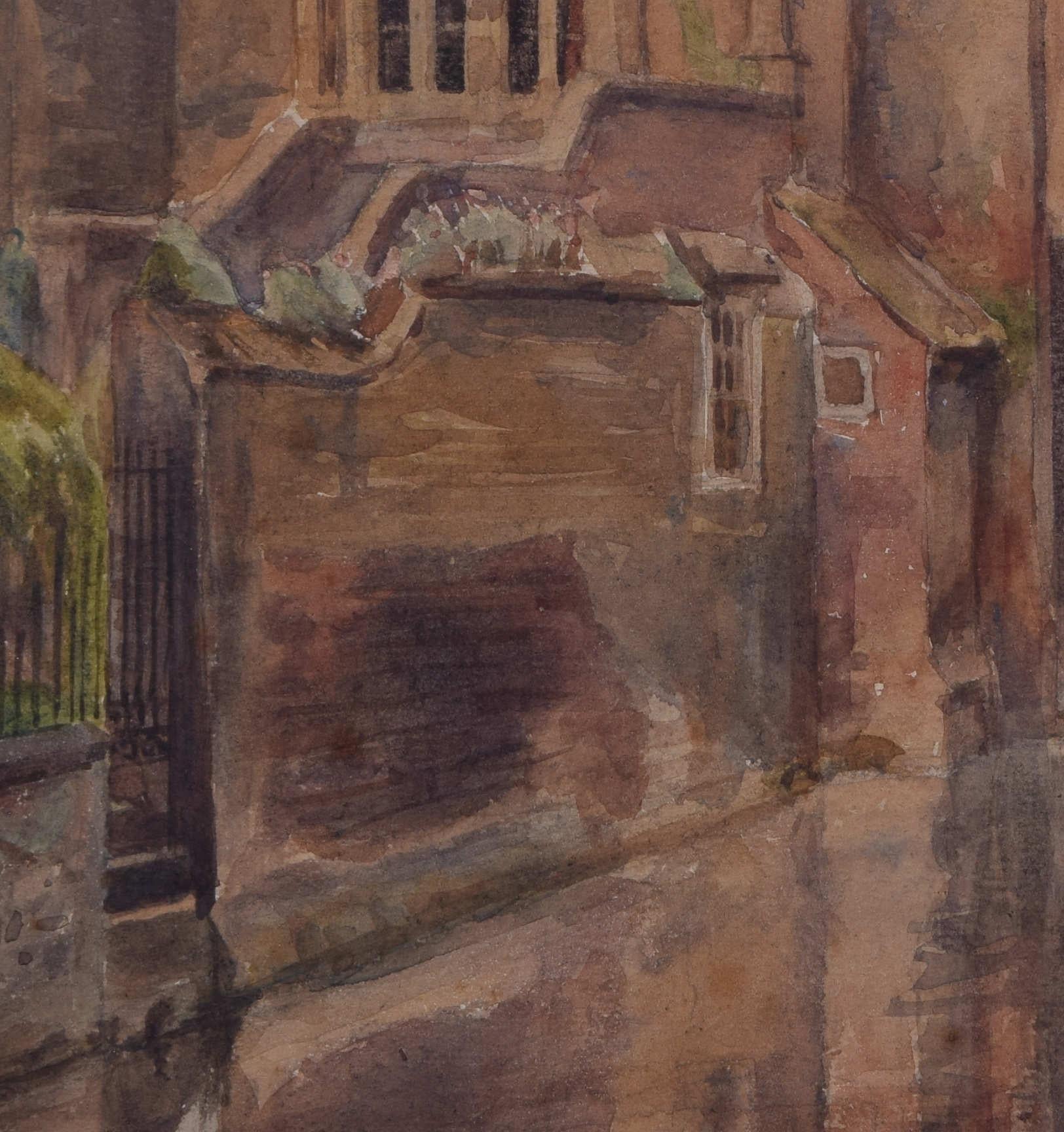 Queens' College and Mathematical bridge - Brown Landscape Art by Unknown