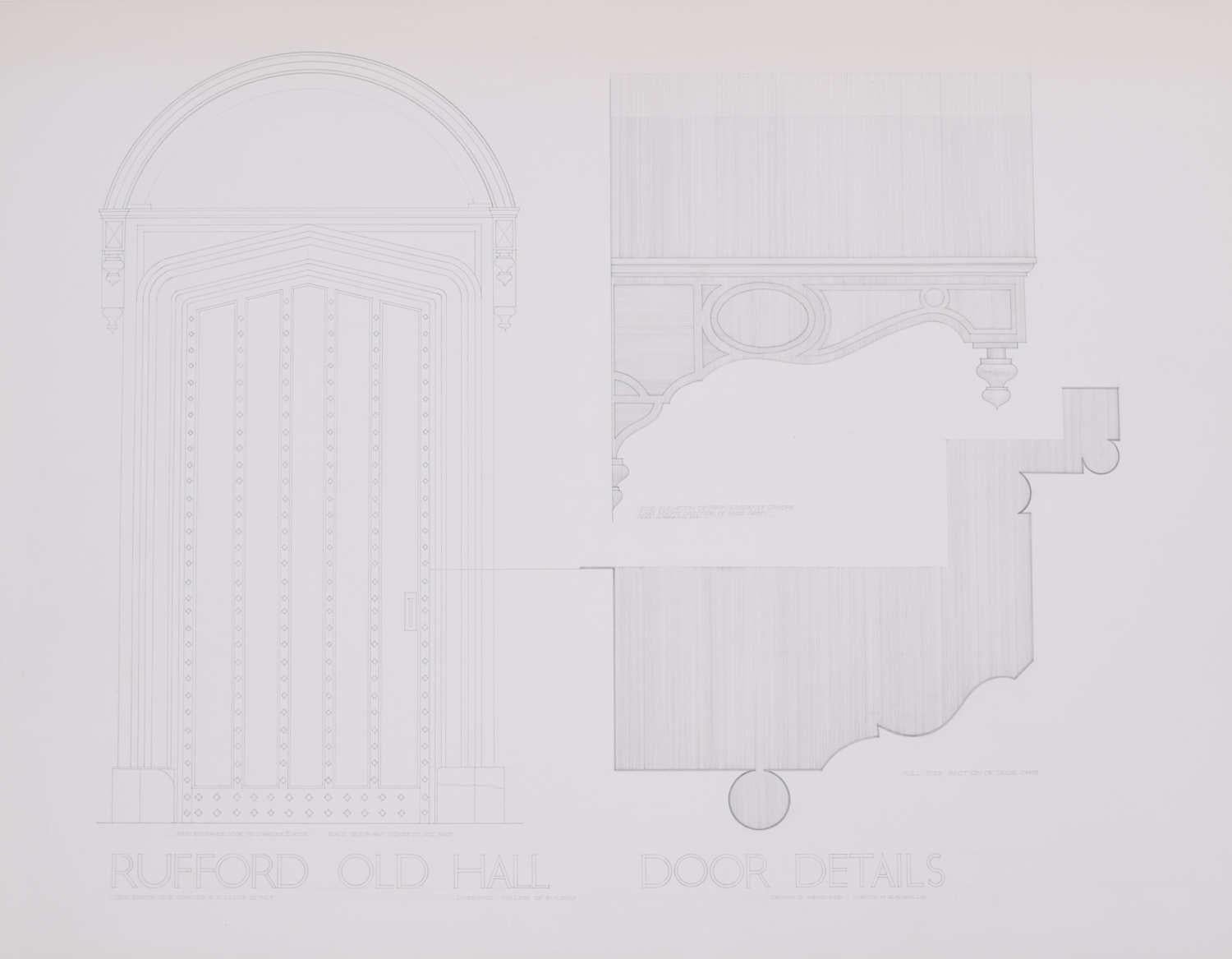 Rufford Old Hall - Door Details, pencil drawing by M R A Hollis