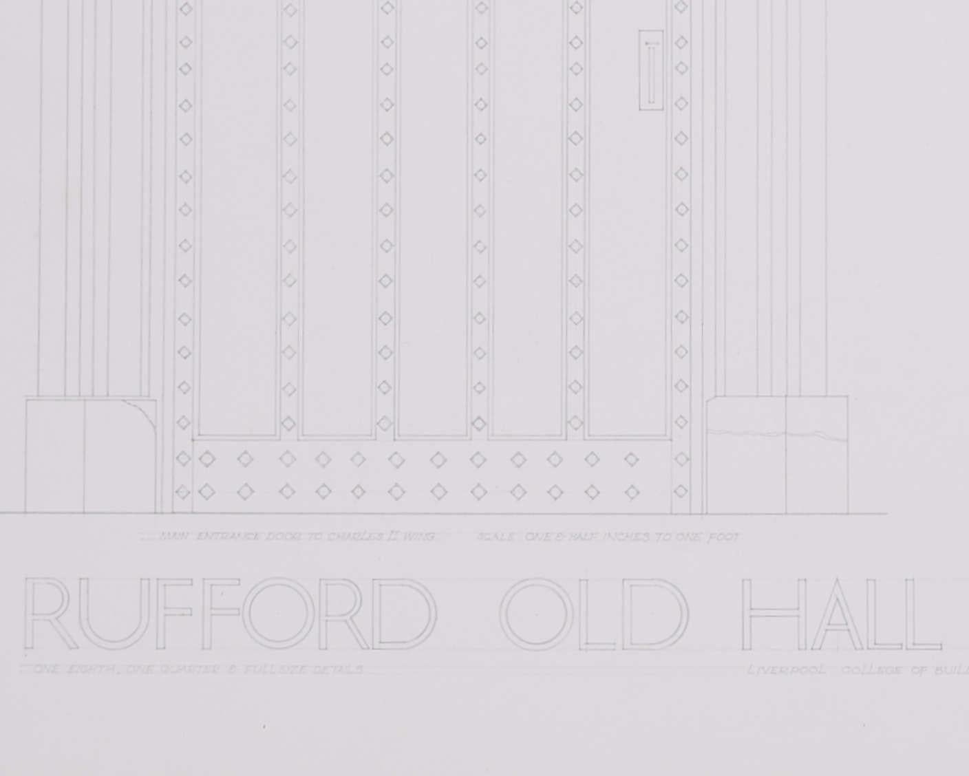Rufford Old Hall - Détails de porte, dessin au crayon de M R A Hollis en vente 3