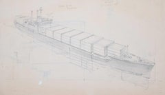 Livraison de conteneur, dessin au crayon de Laurence Dunn