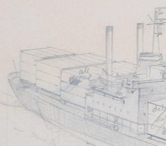 Container Ship, pencil drawing by Laurence Dunn