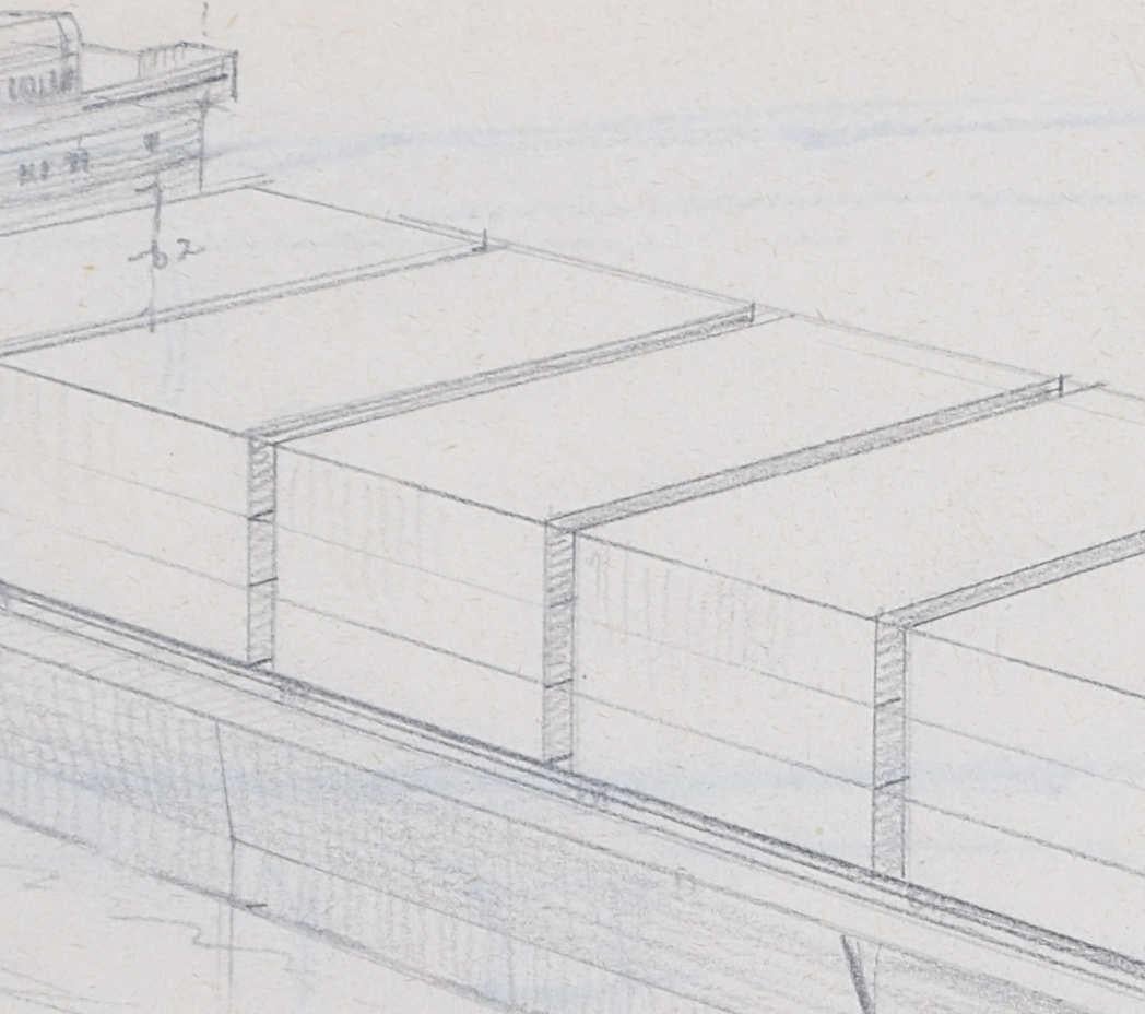 Container Ship, pencil drawing by Laurence Dunn For Sale 2