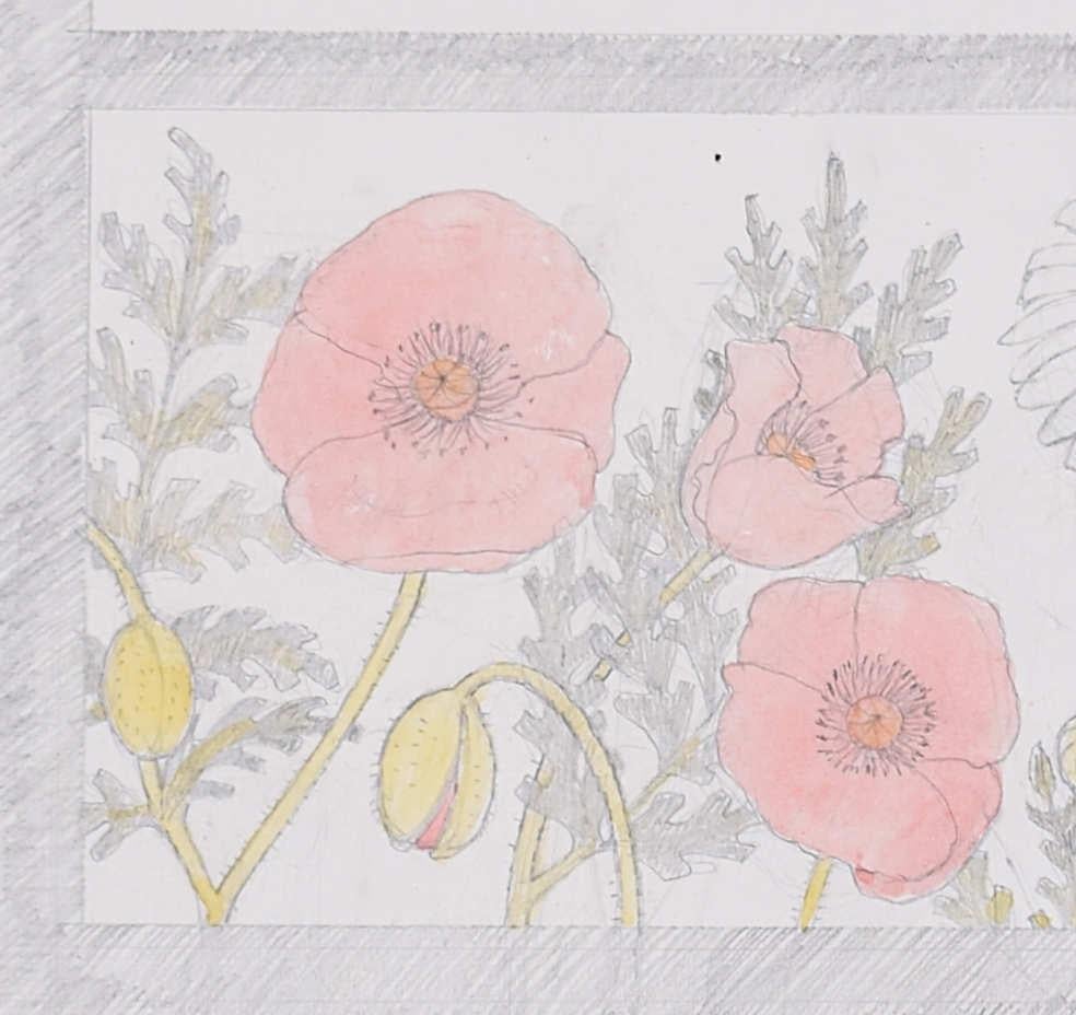 Design de crayon pour une fenêtre en verre teinté de Jane Gray en vente 3