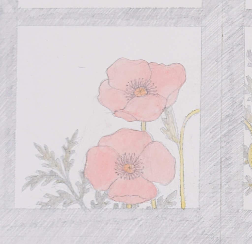 Design de crayon pour une fenêtre en verre teinté de Jane Gray en vente 1
