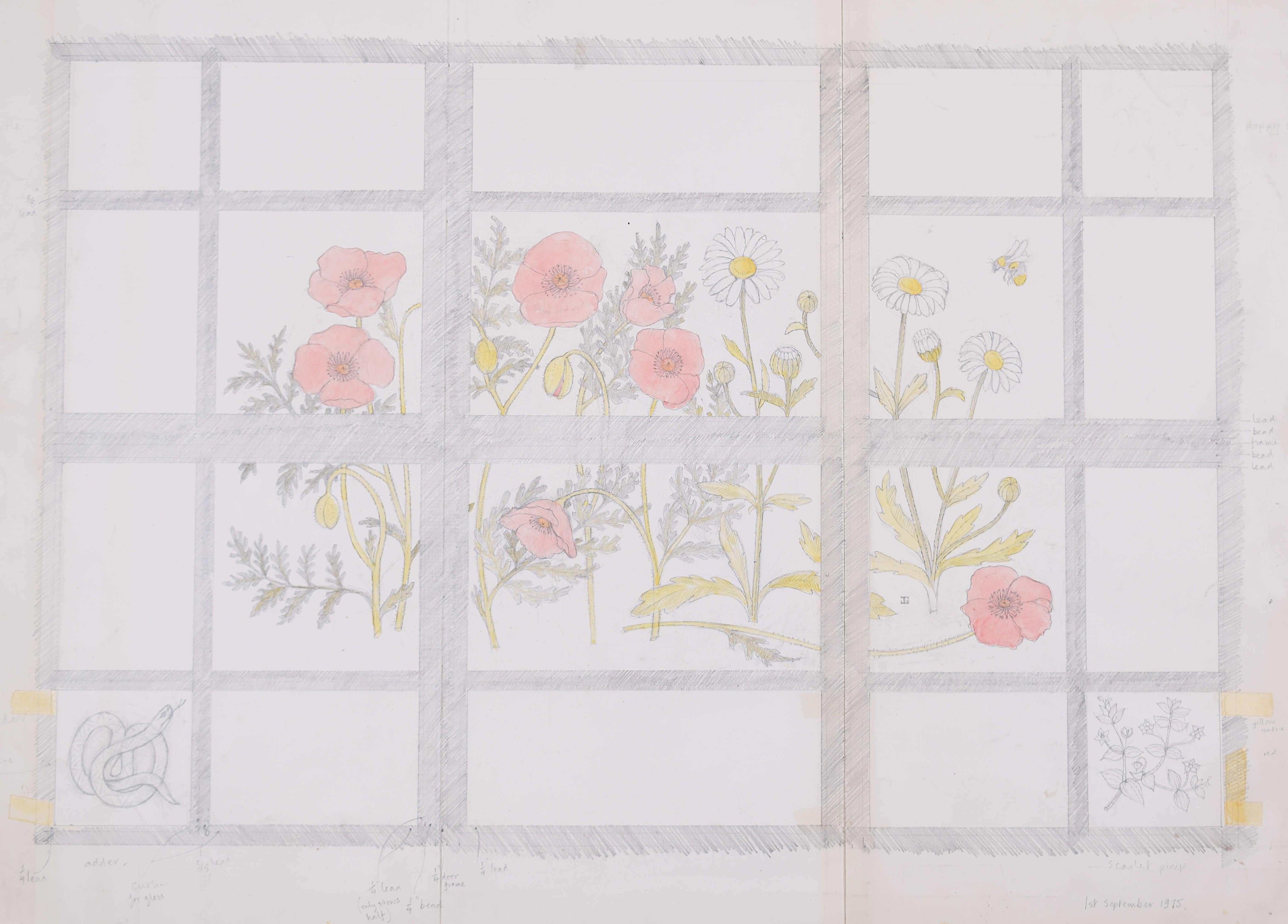 Design de crayon pour une fenêtre en verre teinté de Jane Gray en vente 2
