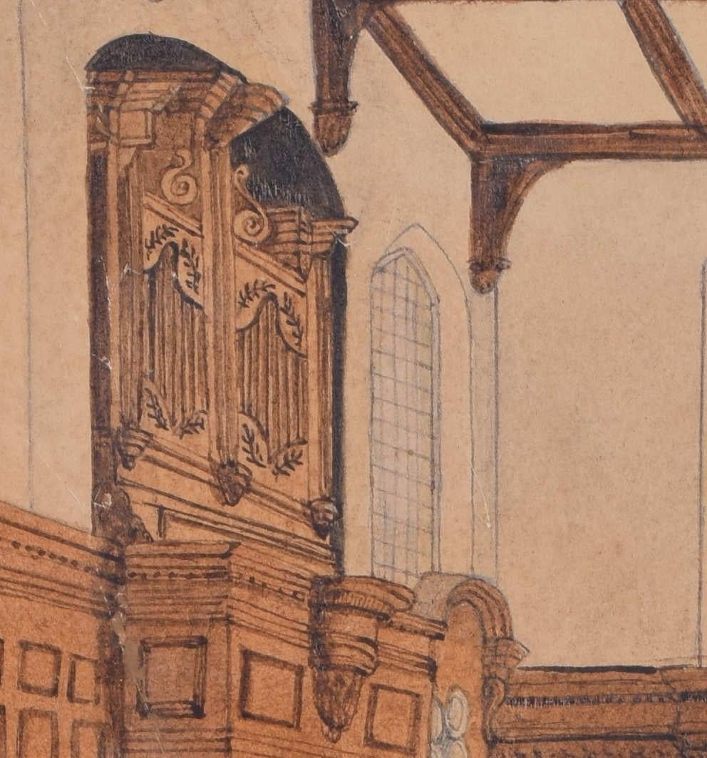 Cappella del Christ's College, Cambridge, 1842, acquerello di R.A.E Little in vendita 1