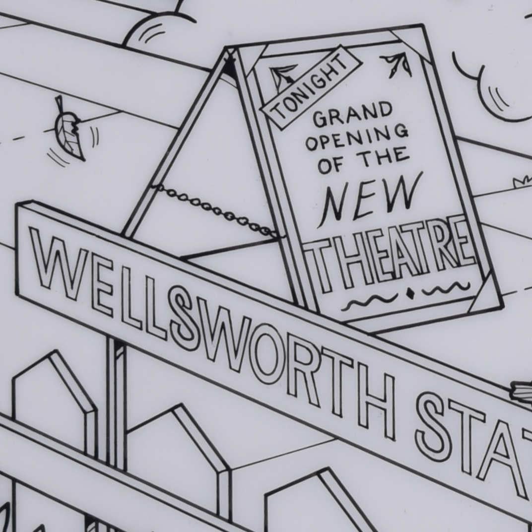 John York 
Thomas il carro armato alla stazione di Wellsworth
Inchiostro su cel
41 x 30 cm 

Questa illustrazione a inchiostro in bianco e nero raffigura Thomas the Tank Engine alla stazione di Wellsworth, una nota località di Thomas & Friends.