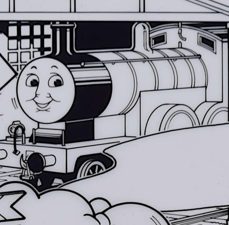 Thomas the Tank Engine, 'Seeing Signals', original ink on cell illustrations - Gray Figurative Art by John York