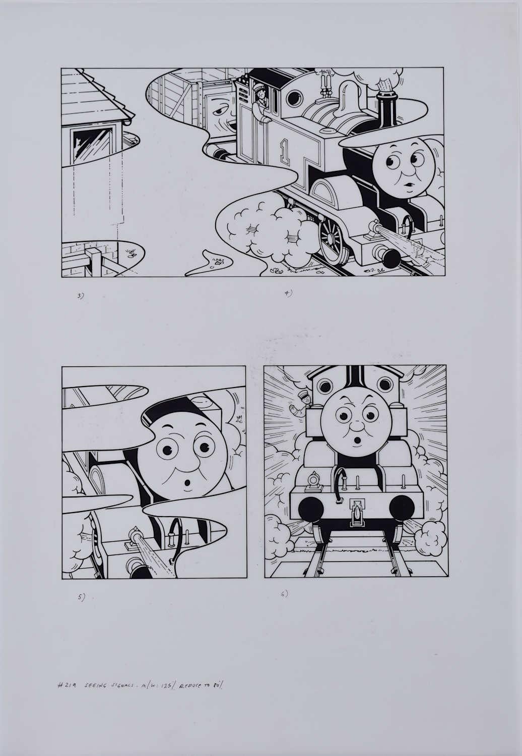 John York Figurative Art - Thomas the Tank Engine, 'Seeing Signals', original ink on cell illustrations