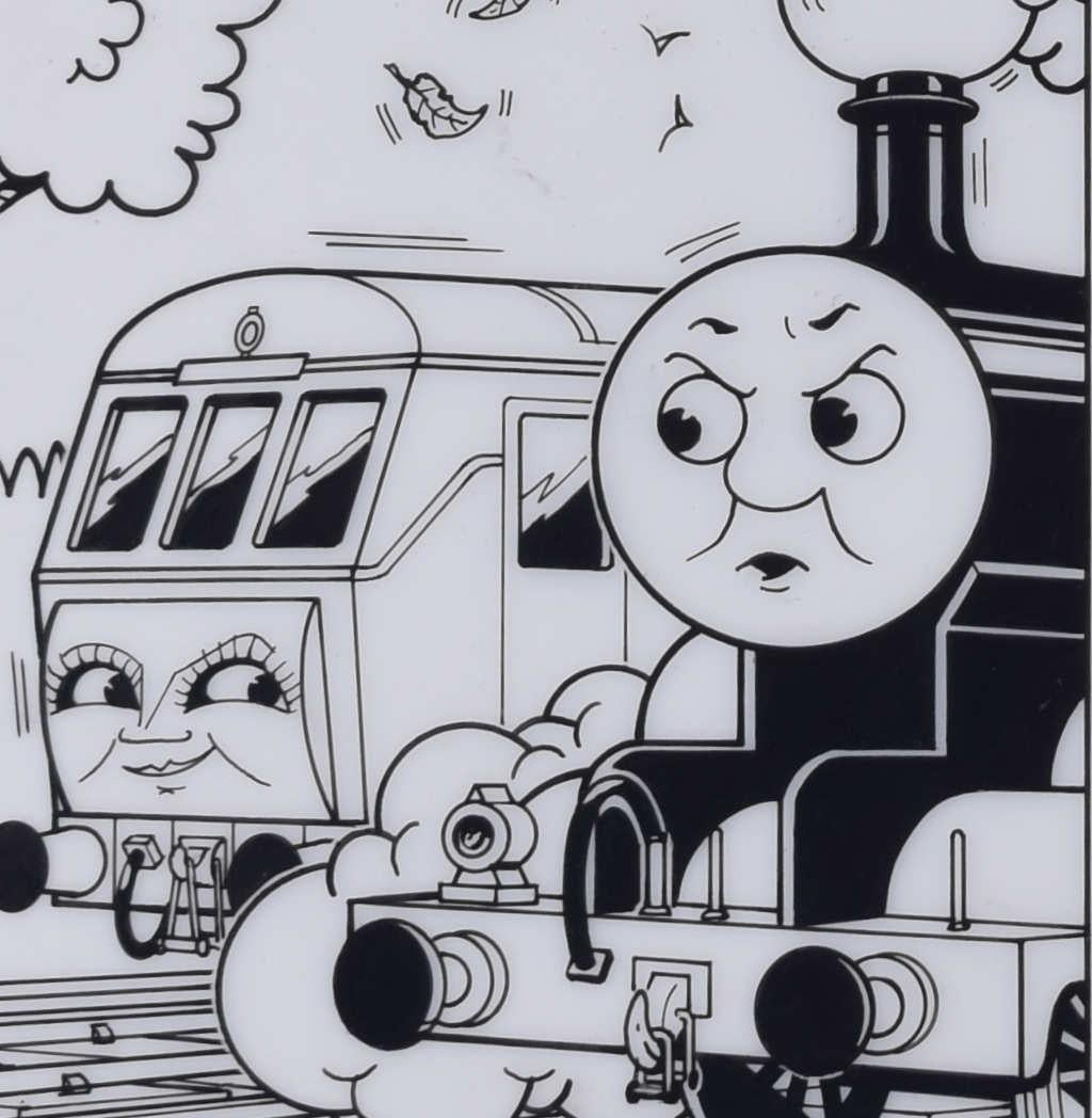 Thomas the Tank Engine, « Signal to stop! », encre originale sur illustrations cellulaires - Gris Figurative Art par John York