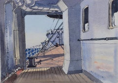 Claude Muncaster : « City of New York Maritime Art », aquarelle de bateau à vapeur, 1948 