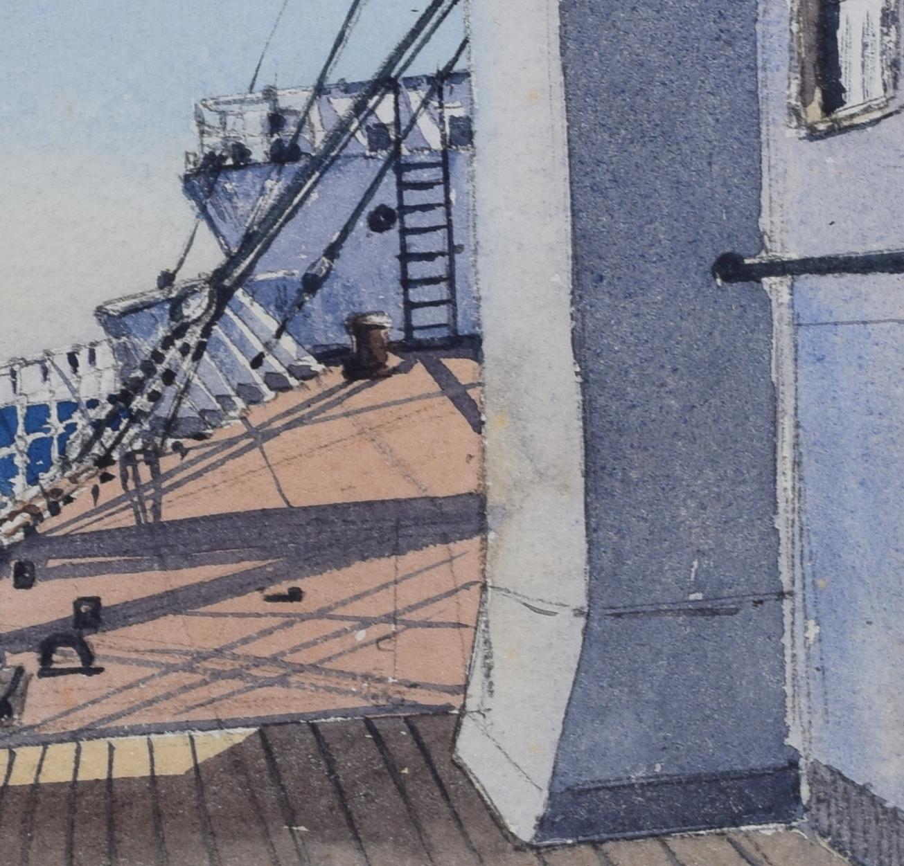 Claude Muncaster: 1948 City of New York Maritime Art watercolour ship steamer  For Sale 1