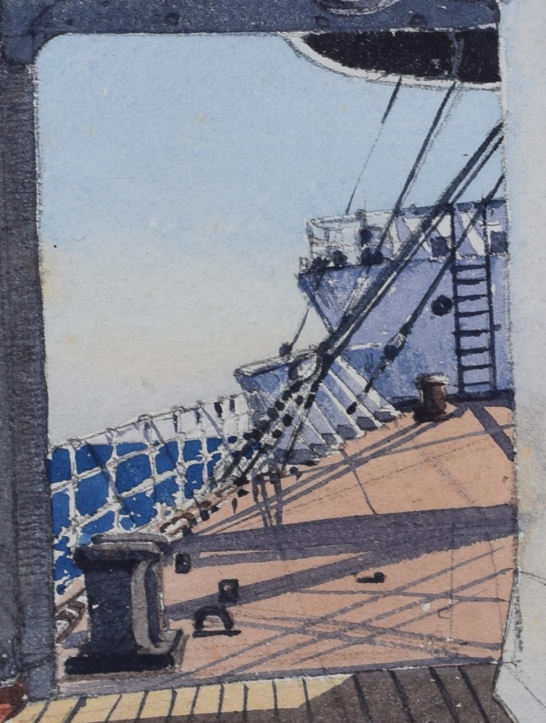 Claude Muncaster: 1948 City of New York Maritime Art watercolour ship steamer  For Sale 2