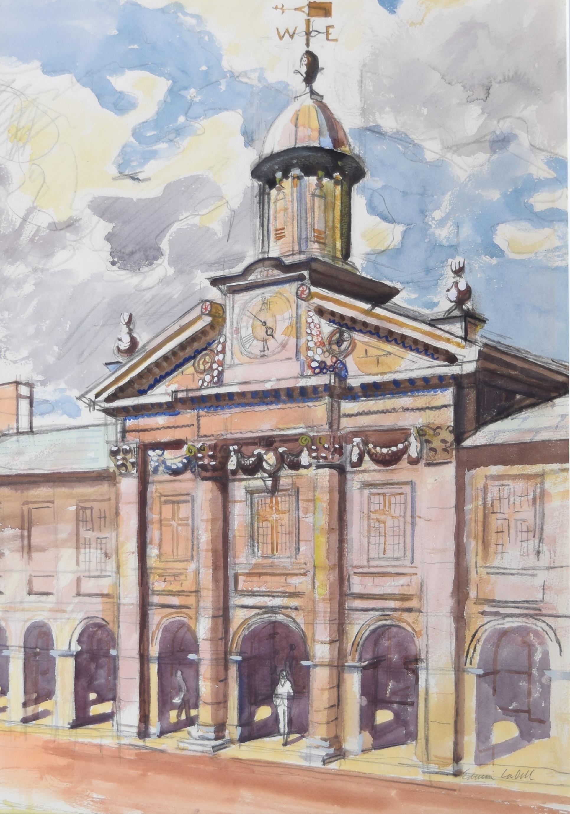 Edwin La Dell Emmanuel College Cambridge, aquarelle britannique mi-siècle moderne, du milieu du siècle dernier