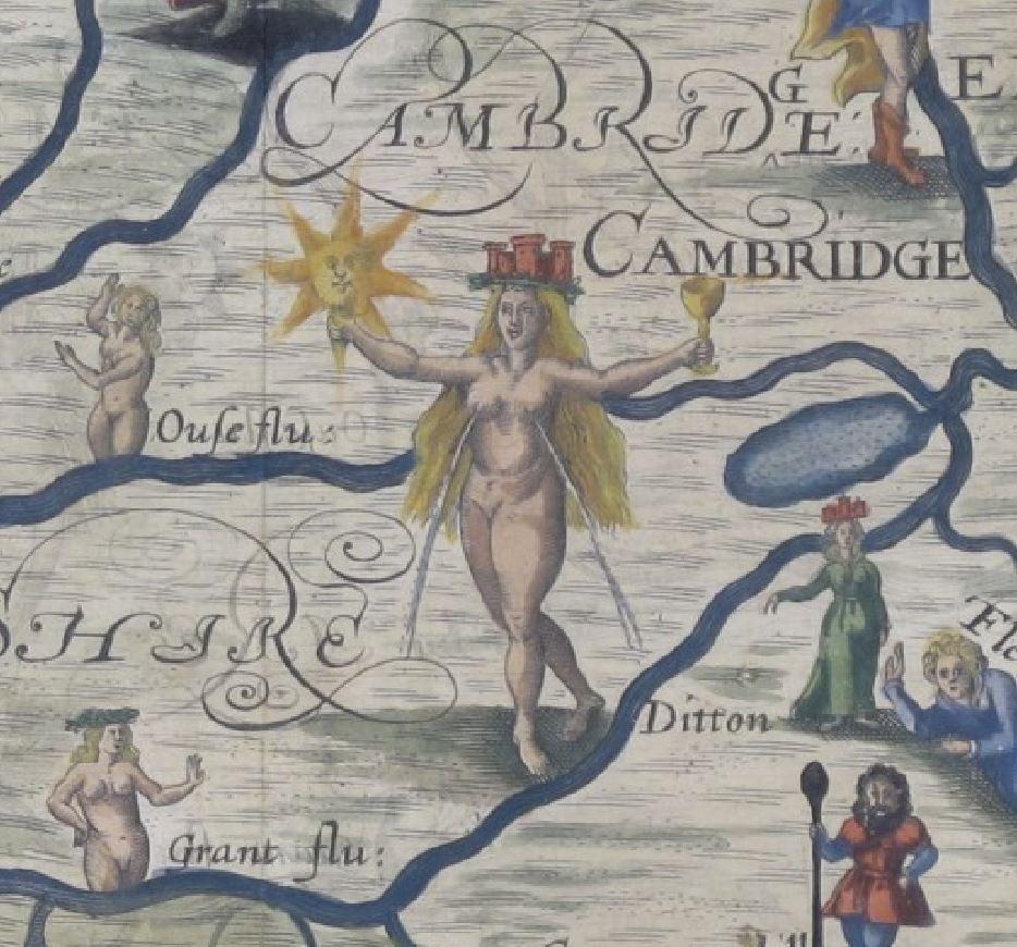 Michael Drayton 1622 Mappa del Cambridgeshire per Poly-Olbion originale antico vintage in vendita 1