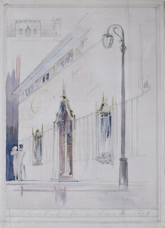Louis Osman Architectural Drawing Design for a Shop Front with Elegant Figures