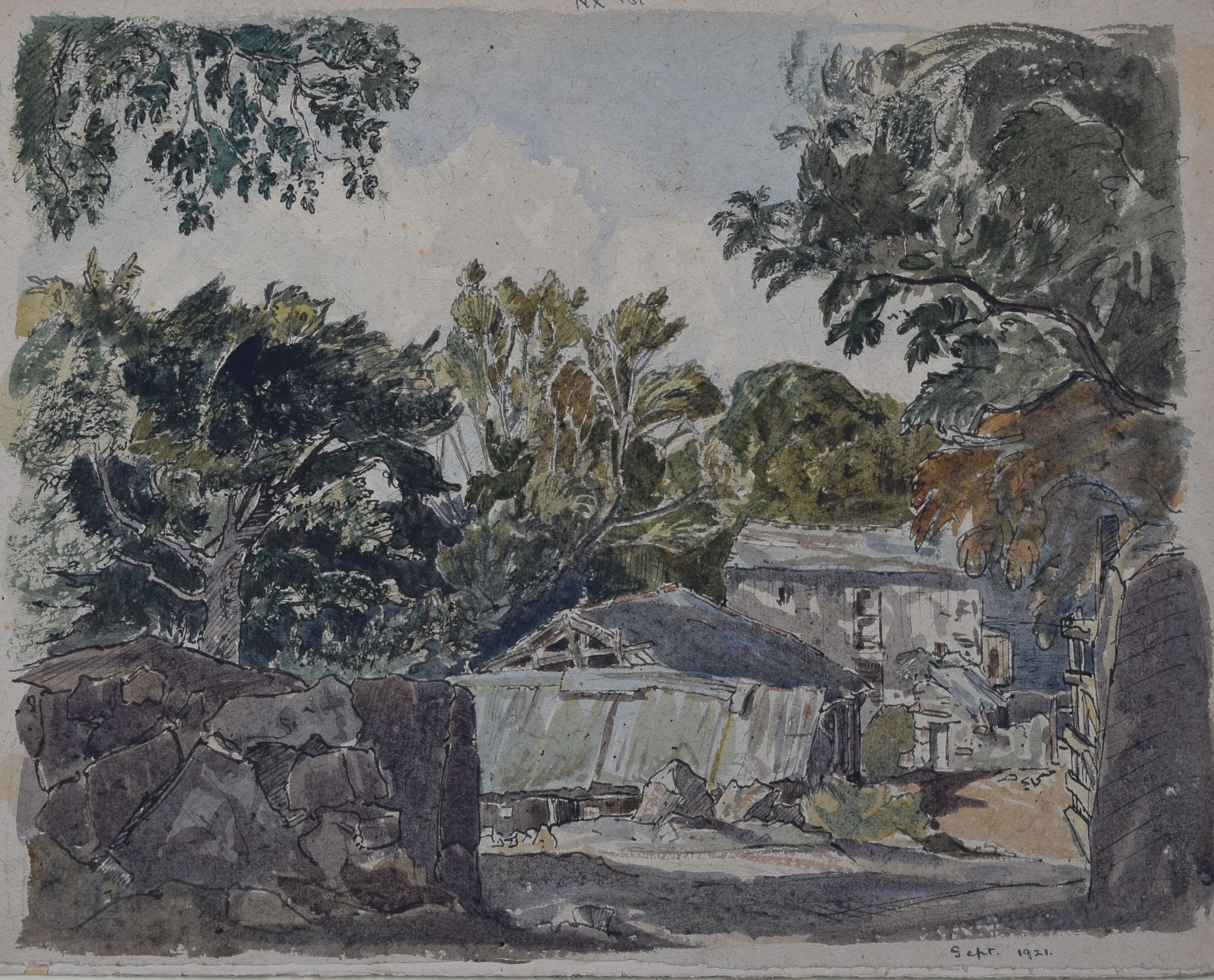 Claude Muncaster A Farmstead and Trees 1921, aquarelle, art britannique moderne  en vente 1