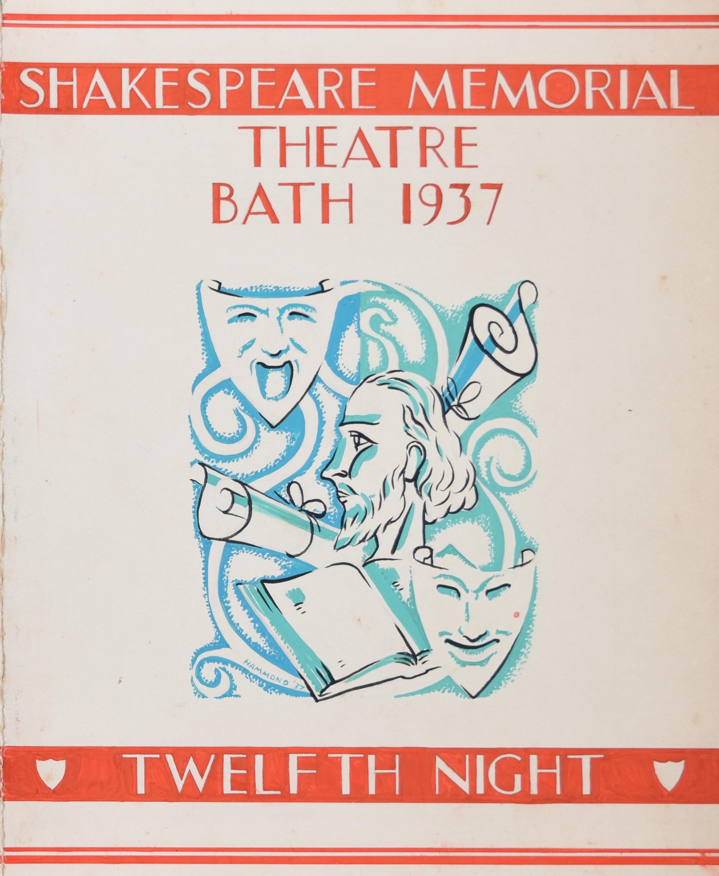 Œuvre d'art originale Art Déco à la gouache de 1937, Shakespeare Twelfth Night programme
