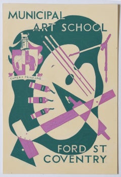 Art Deco gouache original artwork 1937 Municipal Art School Coventry Hammond