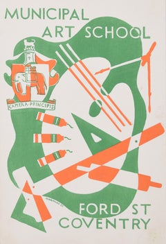 Art Deco lithograph design c. 1937 for Art School Brochure Hammond 