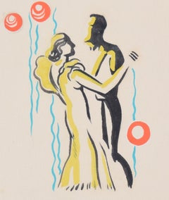 Art Deco gouache original artwork 1937 Carnival Night advertising poster design