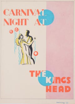 Art Deco gouache original artwork 1937 Carnival Night advertising poster design