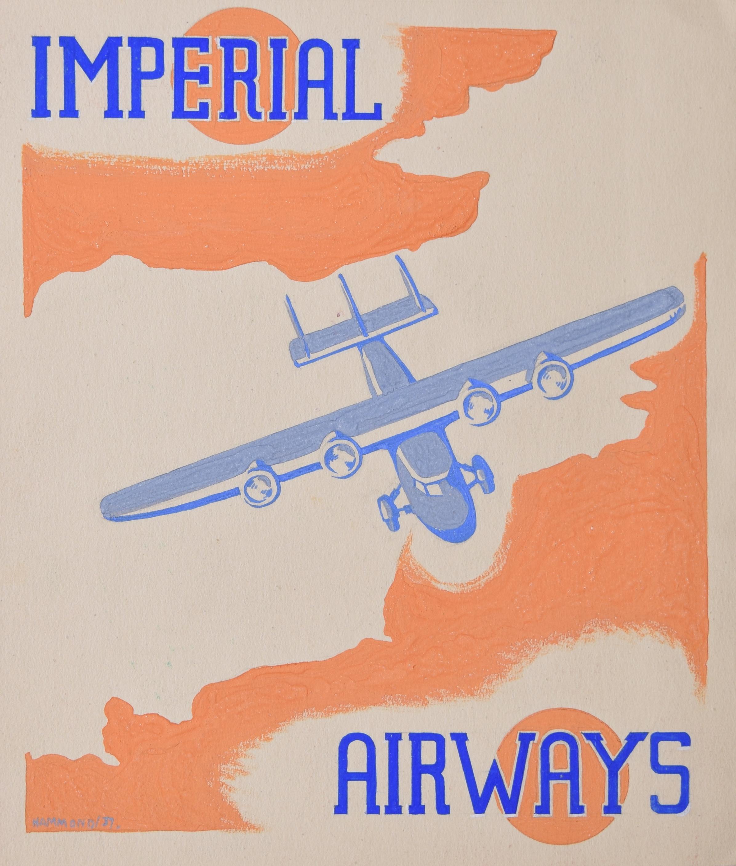 Hammond (artist) Figurative Art – Imperial Airways Art Deco original gouache design 1937 advertising poster 