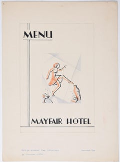 Art Deco gouache original artwork 1936 design for Mayfair Hotel Menu  London