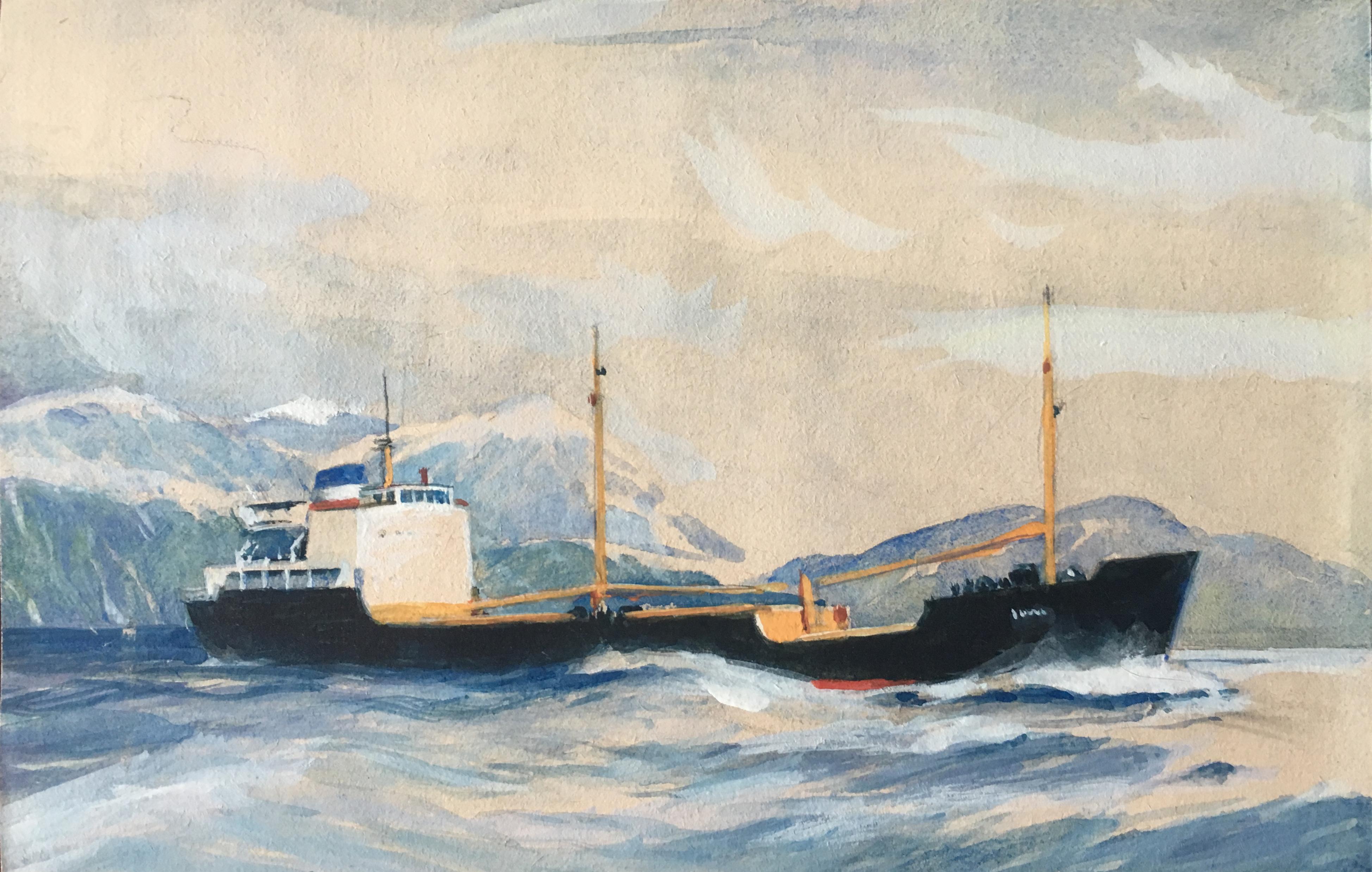 Laurence Dunn (1910-2006)
Otra
Gouache
11.5x18cm
Inscribed to reverse 'Rough sketch for painting of "Otra" commissioned for Capt. F.E. Eagle, whose favourite command she was' and signed 'Laurence Dunn'

The World Ship Society published the following