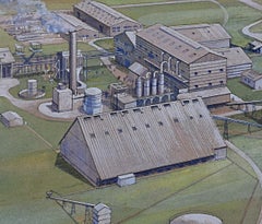 Architectural design for a UK Factory 1966 W A A Cox ARIBA Mid century cool art