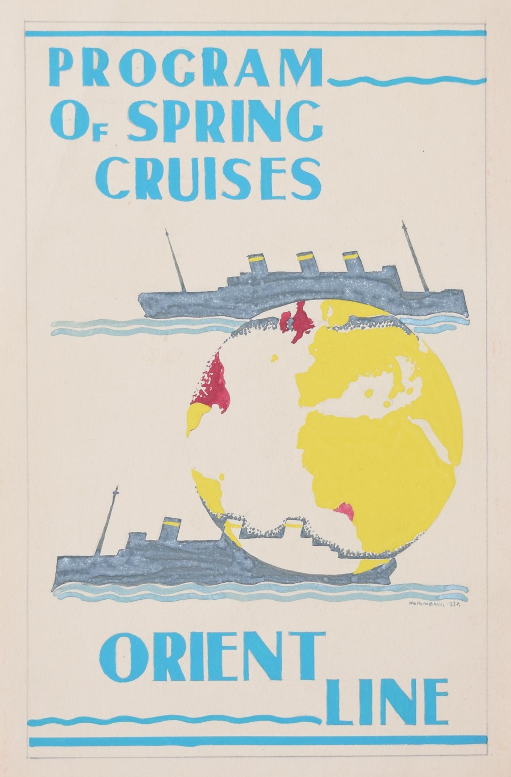 Hammond (artist) Figurative Art - Orient Line Art Deco original gouache design Spring Cruises advertising poster 