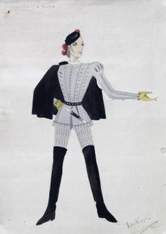 Vintage Doris Zinkeisen Costume Design for Viola ii Twelfth Night for 1942 ballet tour
