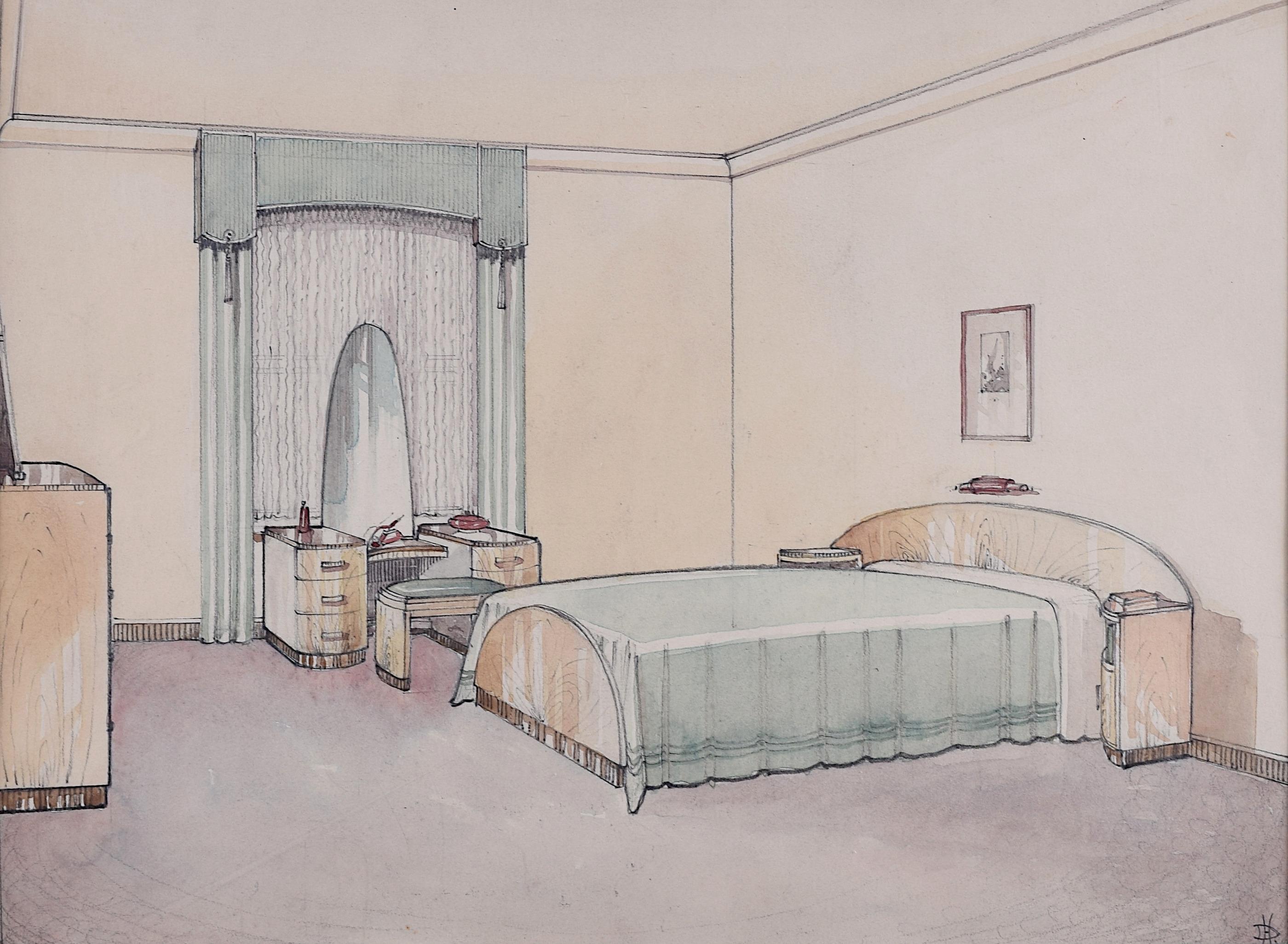 Donald L. Hadden Interior Art – Design für Schlafzimmermöbel. 1930er Jahre für George M Hammer Designer, London, UK