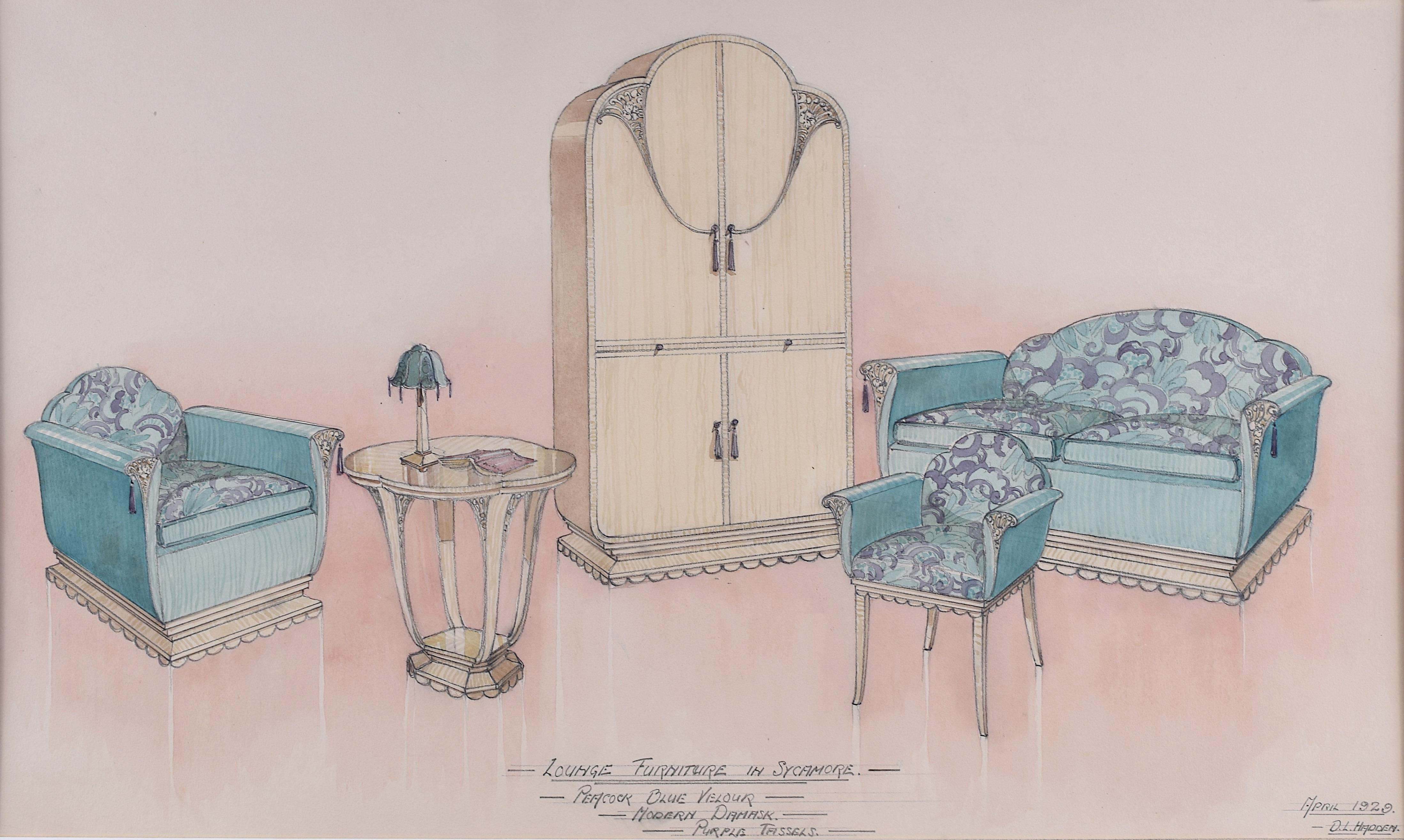 Donald L. Hadden Interior Art - Design for Lounge Furniture. 1929 for George M Hammer designers, London UK