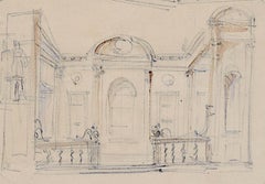 Louis Osman FRIBA Thomas Lumley Castle architectural sketches c. 1960s