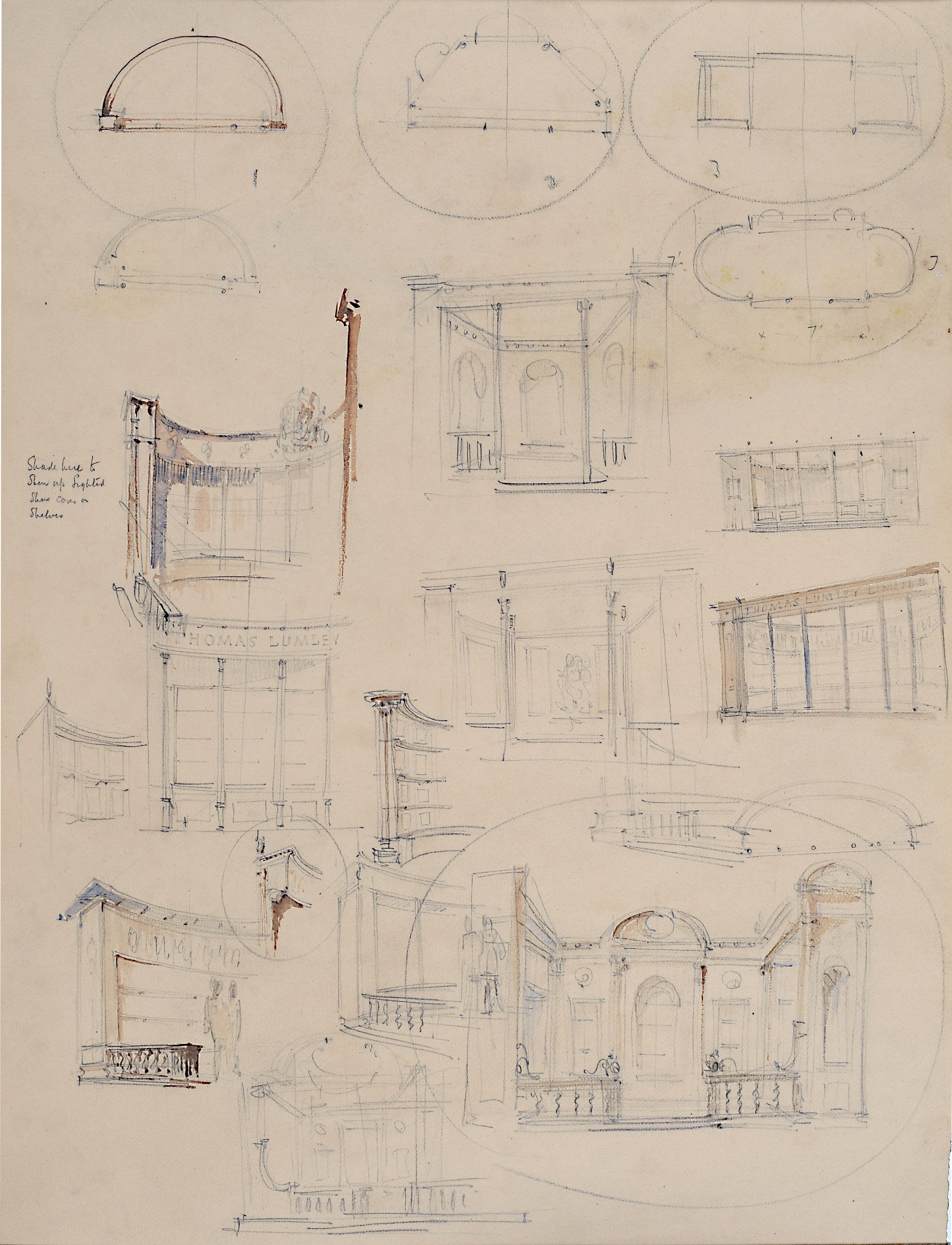 Louis Osman FRIBA Thomas Lumley Castle architectural sketches c. 1960s For Sale 1