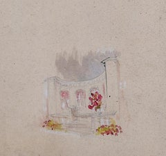 Louis Osman FRIBA Thomas Lumley Castle architectural sketch c. 1960s