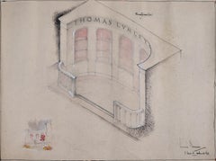 Louis Osman FRIBA Thomas Lumley Castle architectural sketch c. 1960s