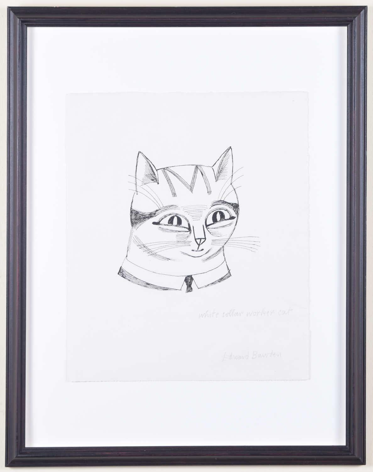 Edward Bawden dibujo 'Gato obrero de cuello blanco' pluma y tinta Modern British Art