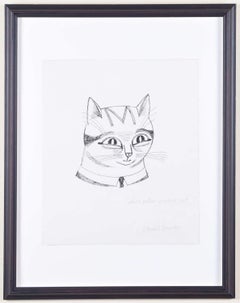 Edward Bawden drawing 'White Collar Worker Cat' pen and ink Modern British Art