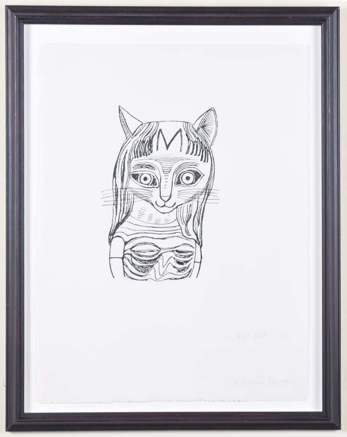 Edward Bawden dessin d'art britannique moderne à l'encre et au crayon Hot Cat