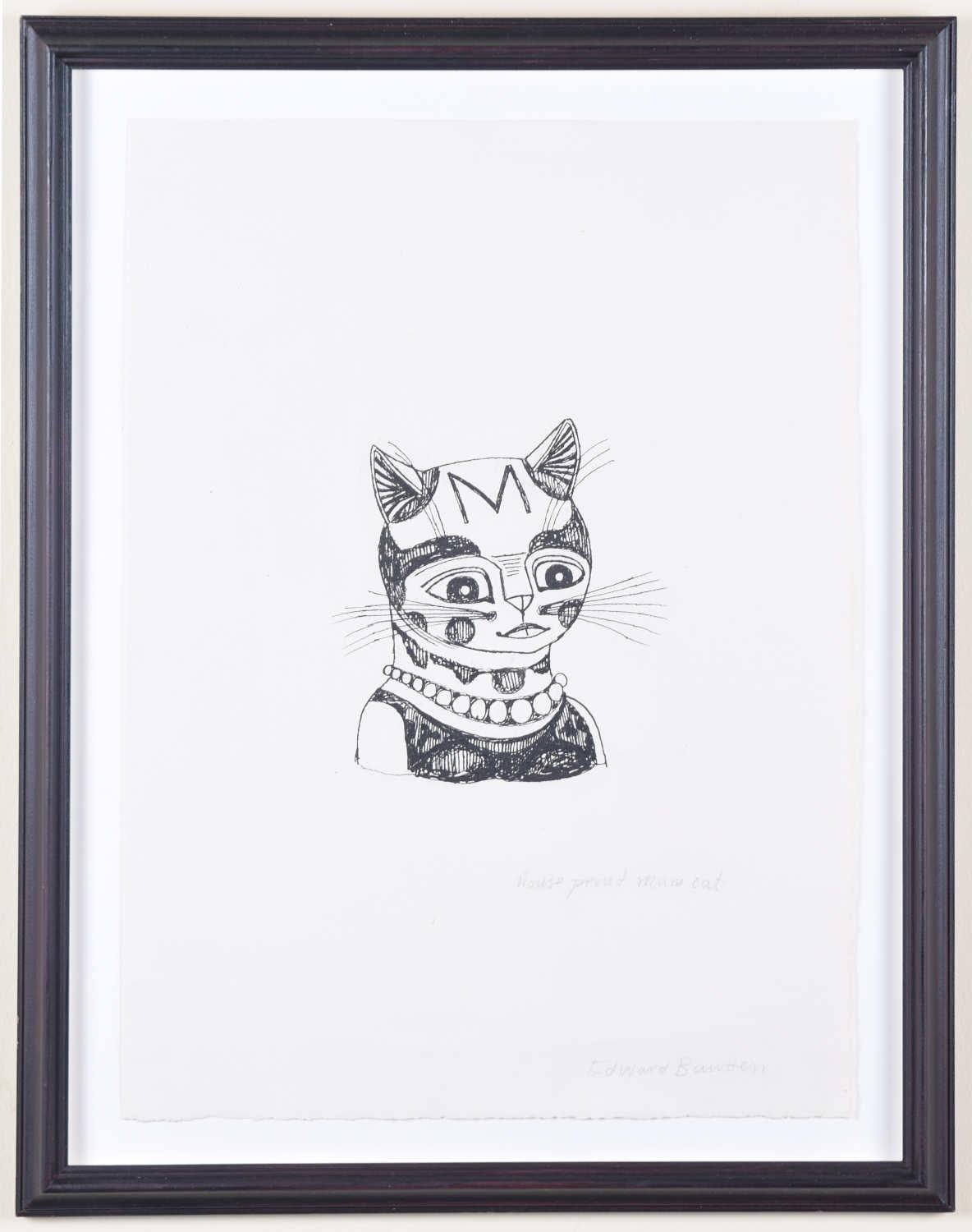 Edward Bawden Casa Orgullosa Mamá Gato pluma y tinta Modern British Art dibujo