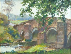 Vintage Piero Sansalvadore Chithurst Bridge Sussex oil painting mid century modern art