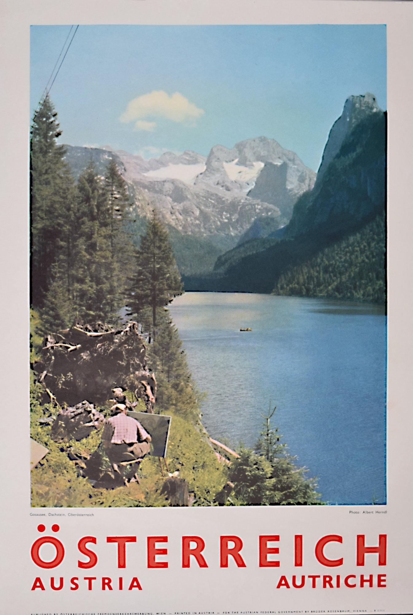 Albert Herndl Print – Original Österreich Foto-Reiseplakat Gosaussee Dachstein, Österreich