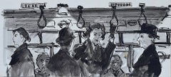 Peter Collins ARCA Strap Hangers on London Underground sketch c. 1950s